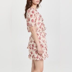 NWT!$329! PAIGE Evonna Dress Silk neckline & short puff sleeves Floral print Sm